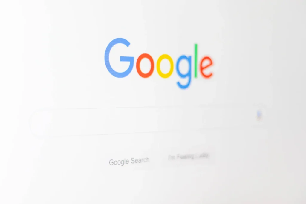 The Google search page on a computer screen